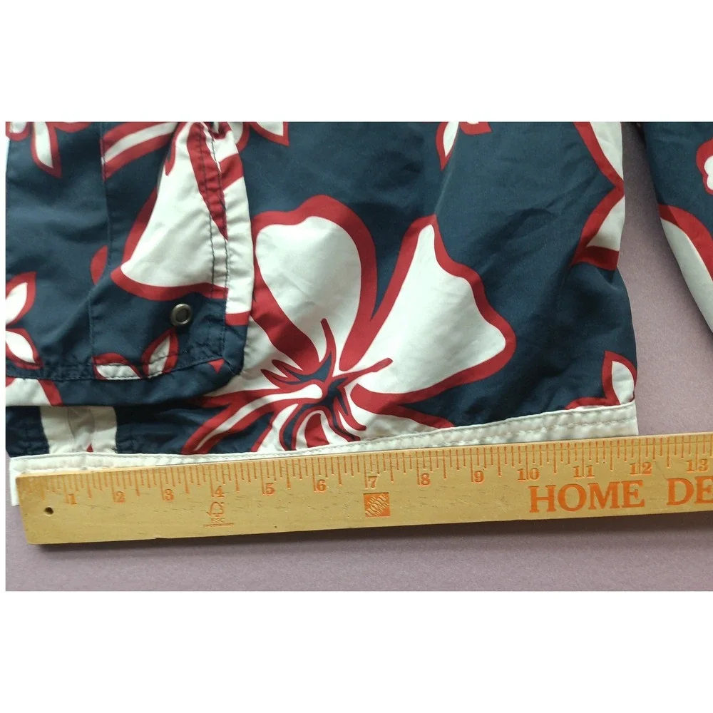 Graphite Swim Mens Hibiscus Floral Board Shorts Navy Blue Red White Size Medium